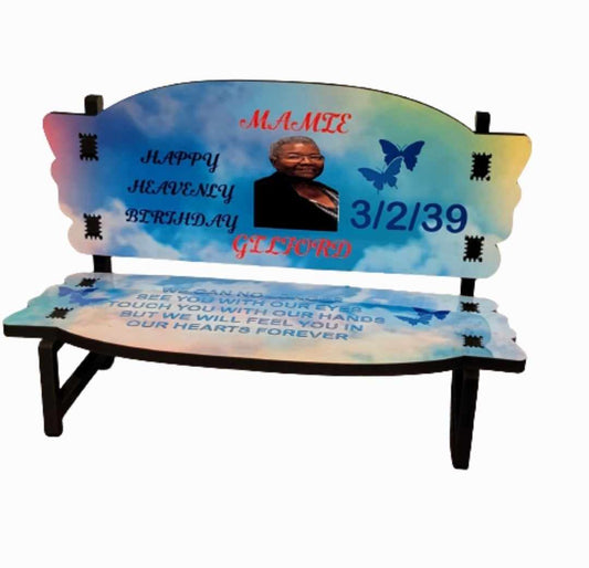 Happy heavenly birthday memorial bench